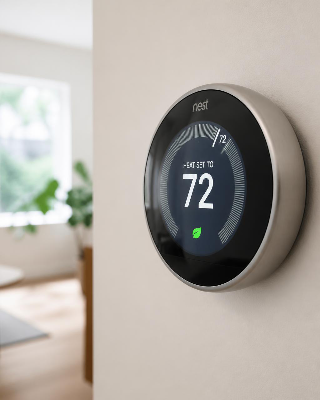 Modern wall thermostat in a bright Connecticut home interior